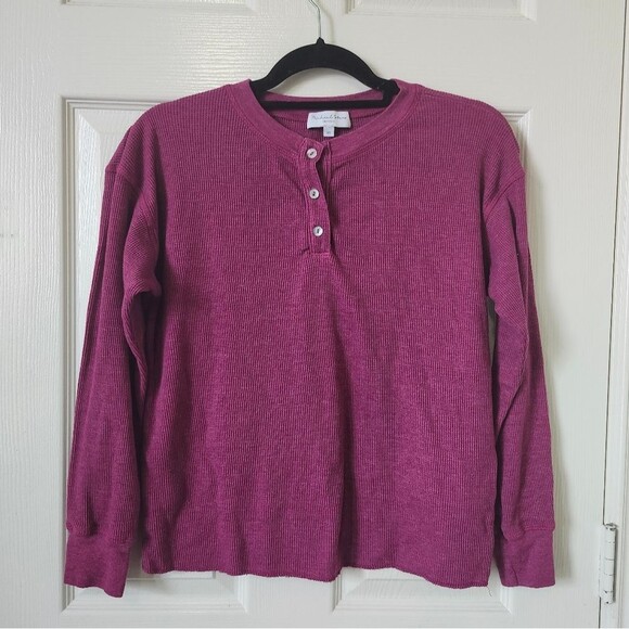 Michael Stars Raspberry Pink Thermal Waffle Button Henley Shirt Top XS - Picture 1 of 12